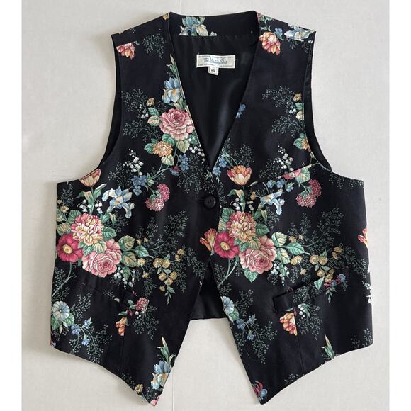 Boutique Floral Black Women's Vest Colorful Size 10 - Picture 1 of 10